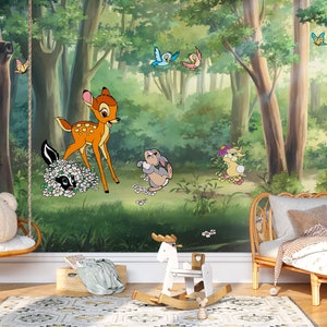 Murale Bambi / Carta da parati A Life in the Woods / Decorazione per la cameretta dei bambini / Carta da parati per bambini Rif 044