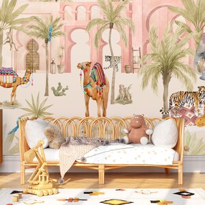 Una passeggiata nel murale del giardino segreto / Carta da parati tropicale / Carta da parati esotica ad acquerello / Arredamento asilo nido / Carta da parati per bambini Ref 097