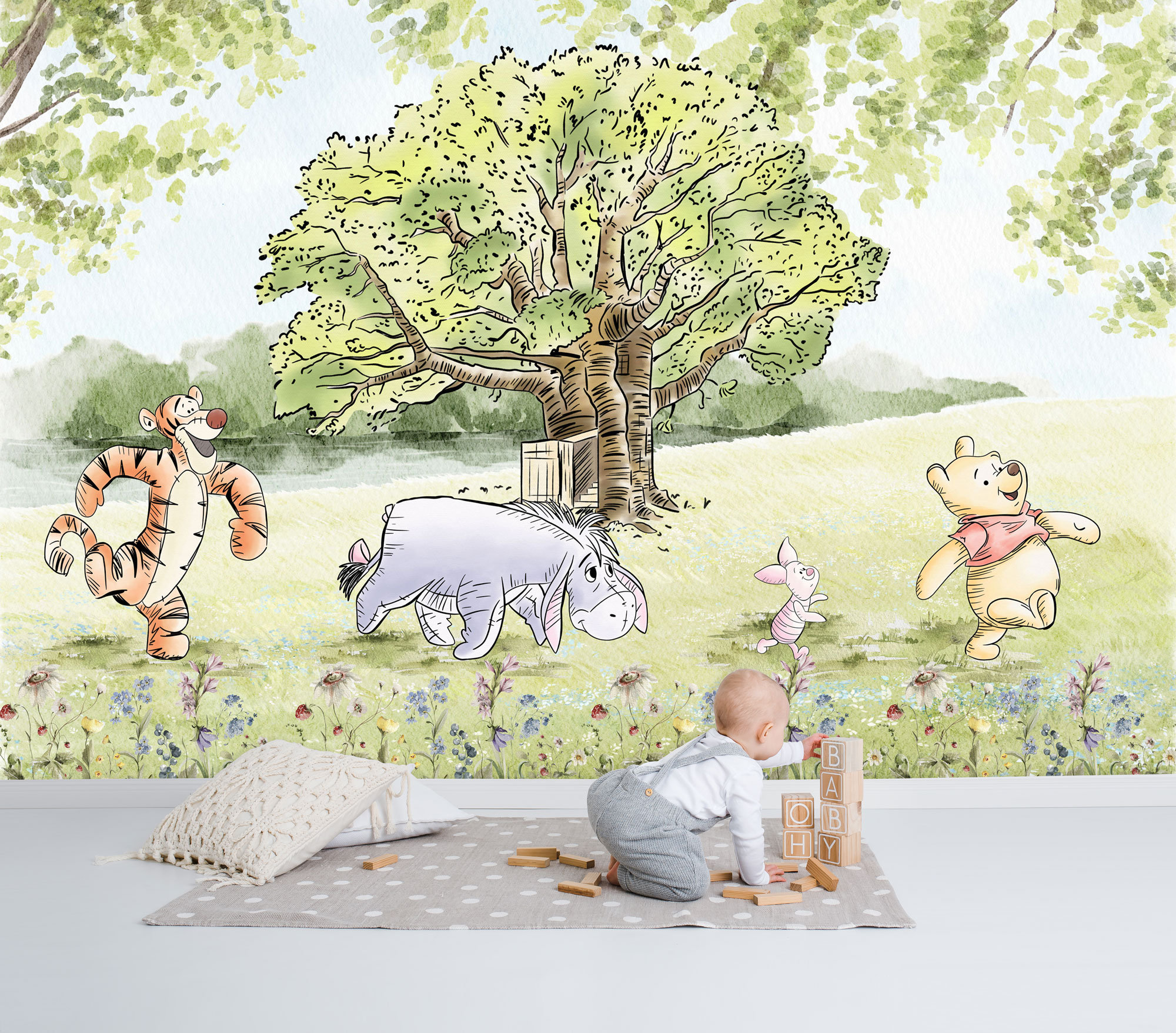 Hand drawn Winnie the Pooh and Friends Wall Mural Winnie the Pooh Wallpaper Nursery Decor Children Wallpaper Ref 114 Etsy Canada
