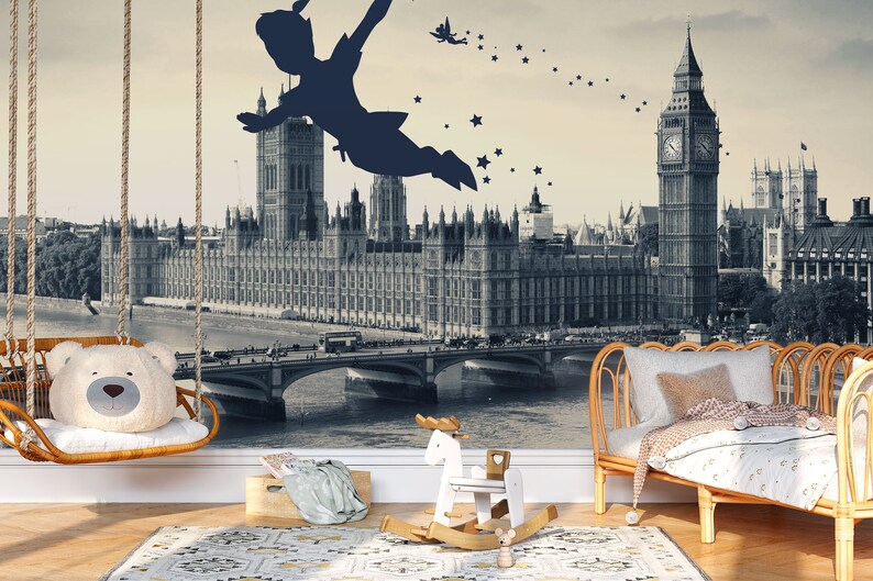 Peter Pan Wall Mural Peter Pan Wallpaper Nursery Decor Children