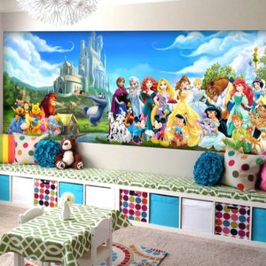 Personaggi Disney Murale / Peter Pan, Principessa, Winnie the Pooh e Topolino Murale / Nursery Decor / Bambini Wallpaper Ref 021