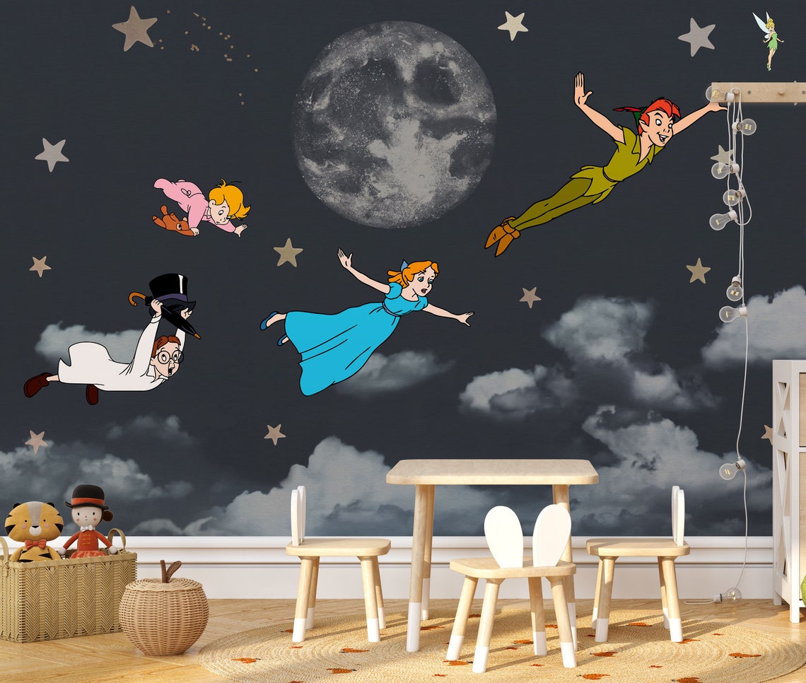 Peter Pan Wall Mural Neverland Wallpaper Nursery Decor Etsy