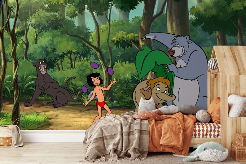 Jungle Book Wall Mural Mowgli and Baloo Wallpaper Nursery Decor