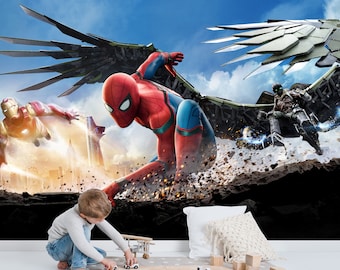 Spiderman Wall Mural | Spider-man Wallpaper | Nursery Decor | Children Wallpaper Ref 033