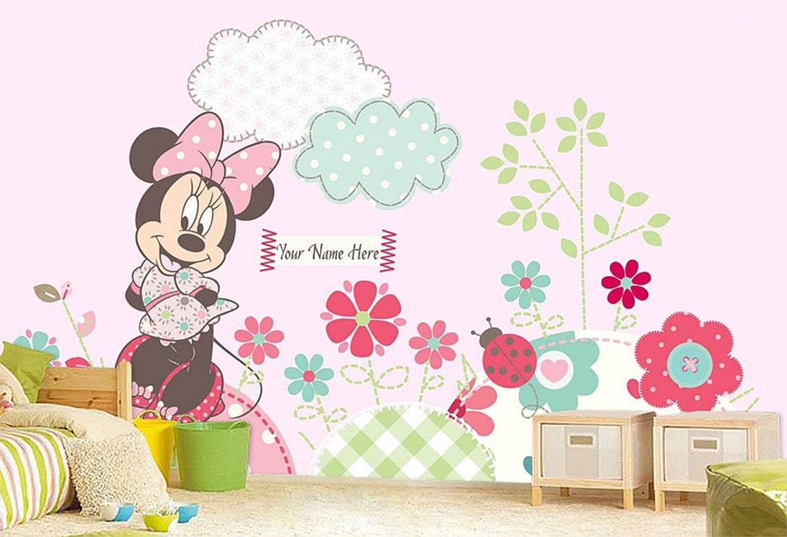 Minnie Mouse Wall Mural minnie Mouse Wallpaper Nursery Etsy