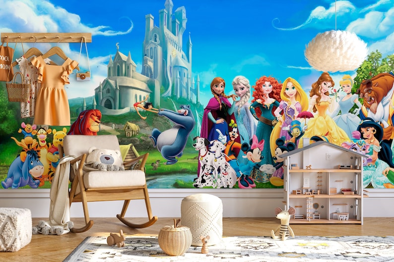 Disney Characters Wall Mural | Peter Pan, Princess, Winnie the Pooh and ...