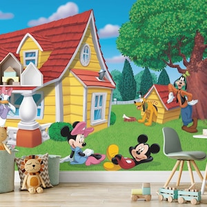 Mickey Mouse and Friends in the Backyard Wall Mural / Mickey Mouse Wallpaper / Nursery Decor / Children Wallpaper Ref 004