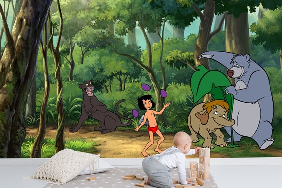 Jungle Book Wall Mural Mowgli and Baloo Wallpaper Nursery - Etsy Jungle Book Wall Mural Mowgli and Baloo Wallpaper Nursery - Etsy