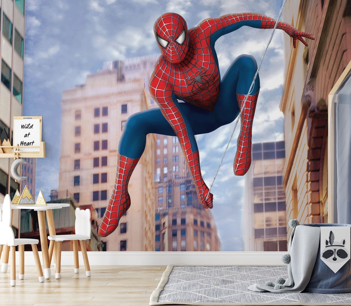 Spiderman Wall Mural Spiderman Wallpaper Spiderman Wall Etsy