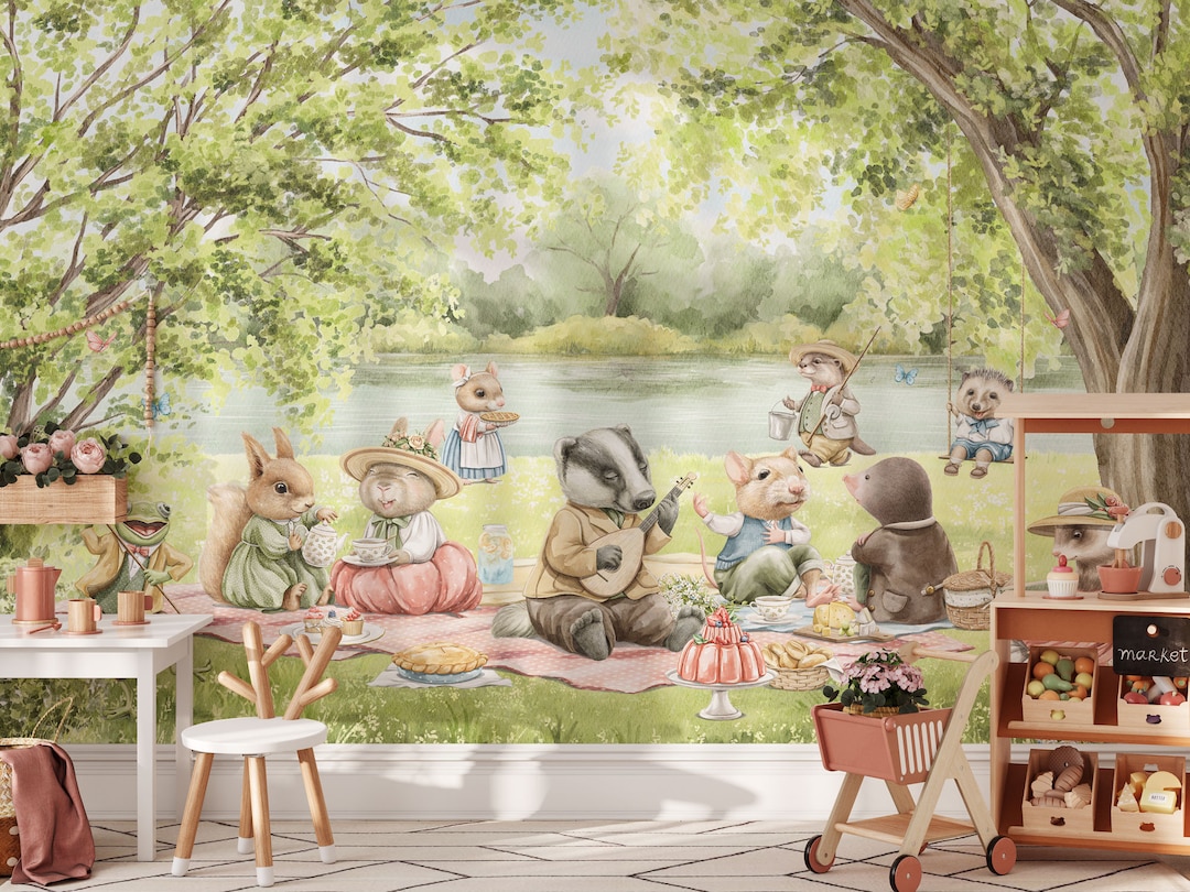 By the River Wall Mural | the Wind in the Willows Wallpaper ...