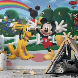 Mickey Mouse Under the Rainbow Wall Mural / Mickey Mouse and Friends Wallpaper / Nursery Decor / Children Wallpaper Ref 002