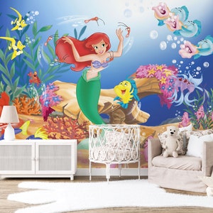 La Sirenetta Carta da parati / Carta da parati Ariel / Decorazione per la cameretta dei bambini / Carta da parati per bambini Rif 017