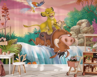 Simba and Friends Playing Around Wall Mural | Simba Wall Mural | Lion King Wallpaper | Nursery Decor | Children Wallpaper Ref 105
