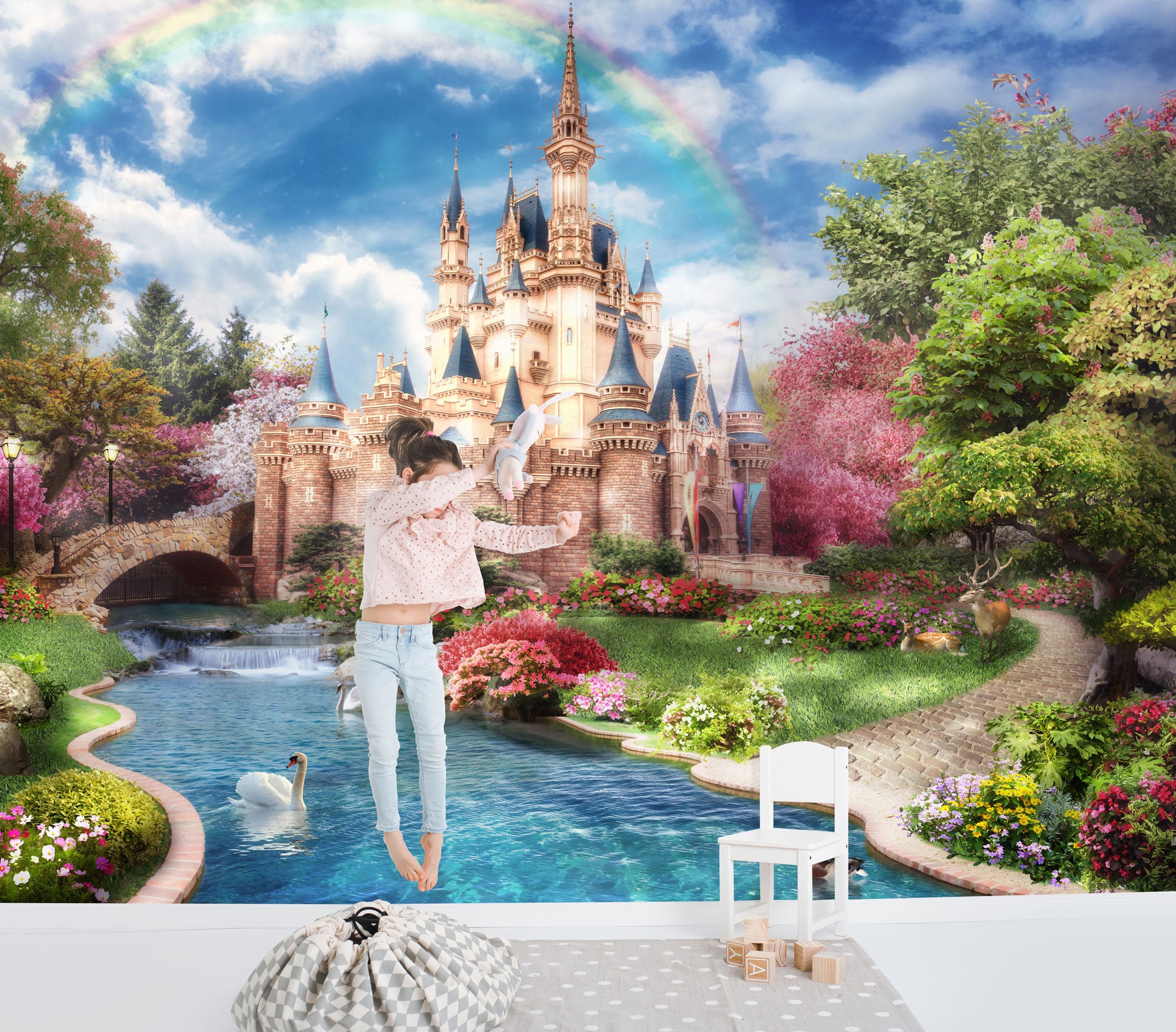 Princess Castle Wall Mural | Cinderella Castle Wallpaper | Fairy Tale ...