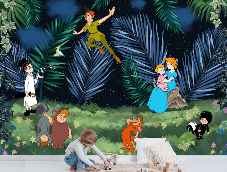 Peter Pan Wall Mural Neverland Wallpaper Nursery Decor Children