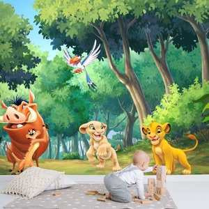 Simba Wall Mural / Lion King Wallpaper / Nursery Decor / Children Wallpaper Ref 049
