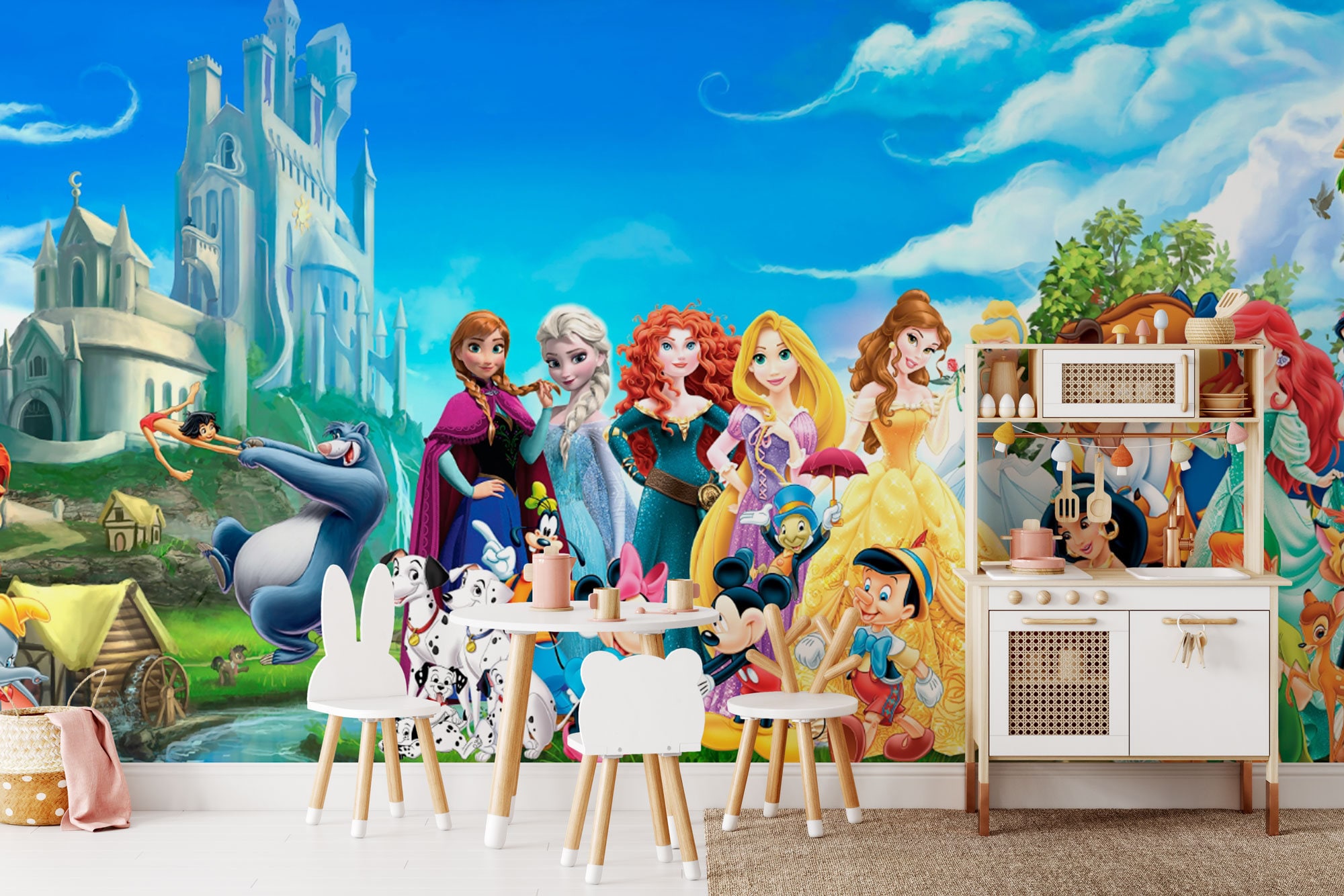 Disney Characters Wall Mural | Peter Pan, Princess, Winnie the Pooh and ...
