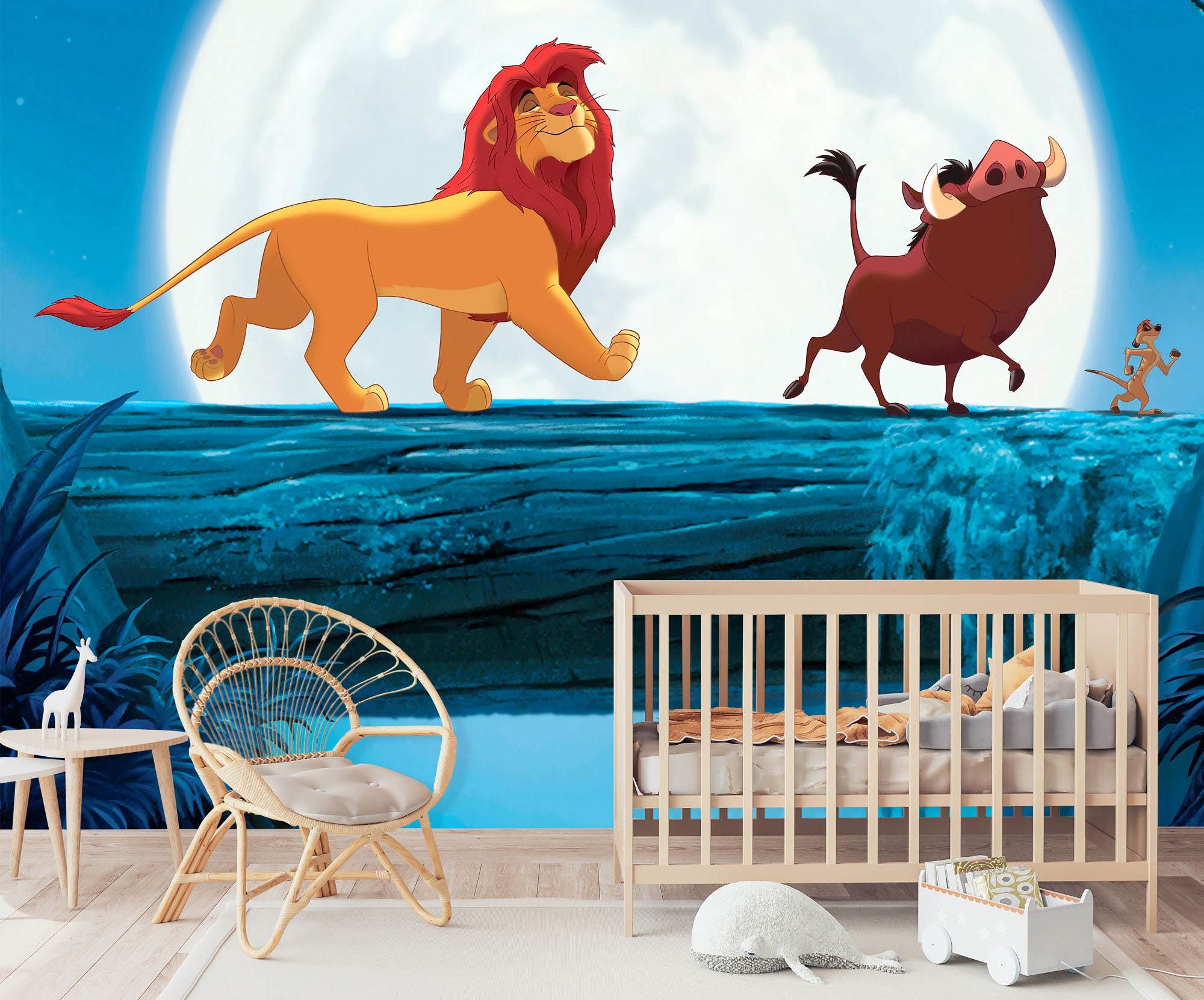 062 Ref Simba Walk and Friends Mural King Lion Nursery Children - Etsy Decor Wallpaper Night Wall Wallpaper