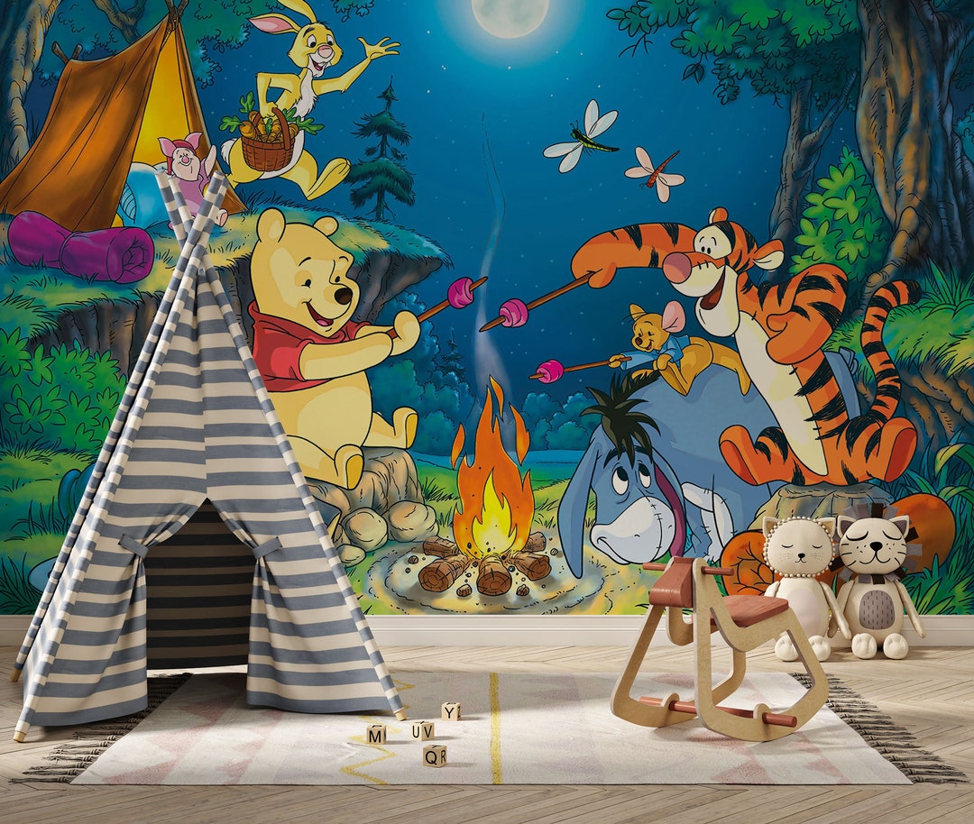 Winnie the Pooh and Friends on a Night Camp Wall Mural | Winnie