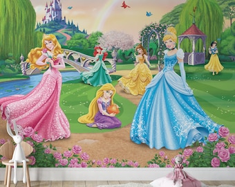 プリンセスキャッスルガーデンの子供用壁画 | 魅惑的なおとぎ話の壁紙