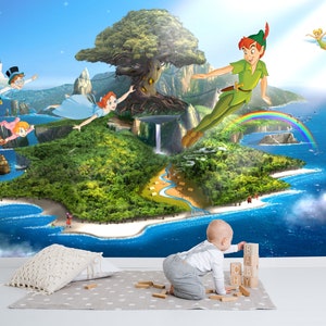 Peter Pan Wall Mural | Neverland Wallpaper | Nursery Decor | Children Wallpaper Ref 038