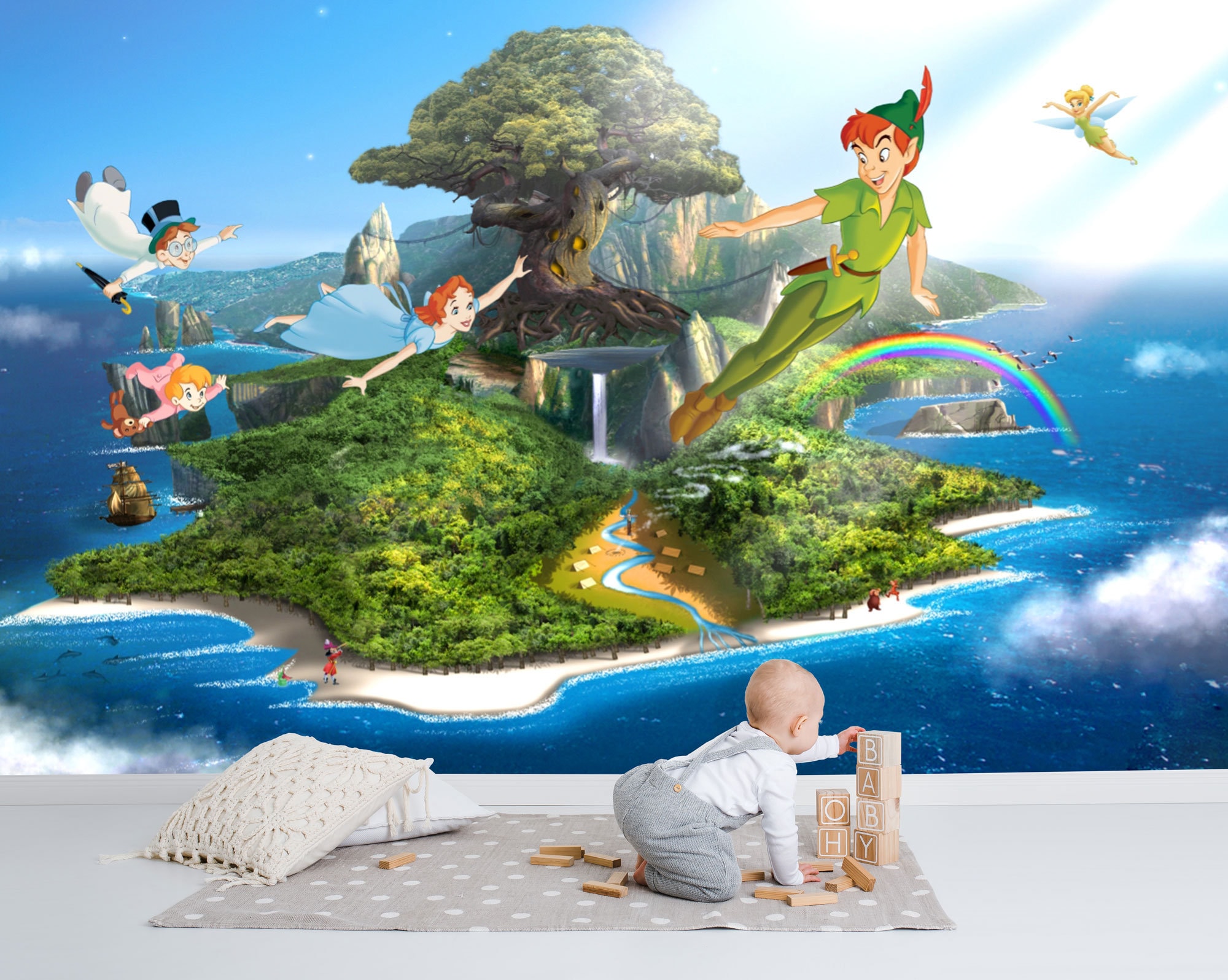 Peter Pan Wall Mural Neverland Wallpaper Nursery Decor Etsy 日本 Peter Pan Wall Mural Neverland Wallpaper Nursery Decor Etsy 日本