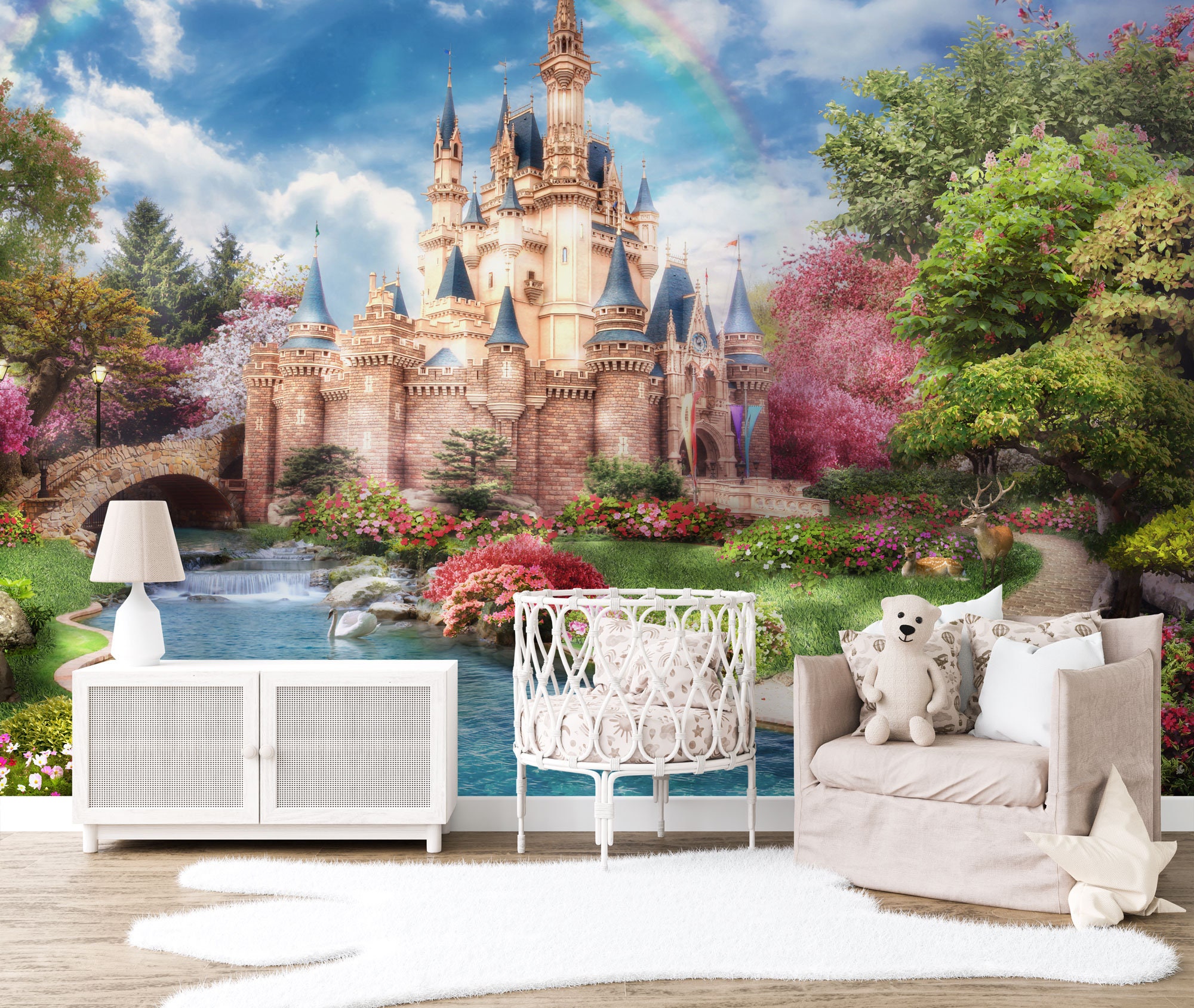 Princess Castle Wall Mural | Cinderella Castle Wallpaper | Fairy Tale ...