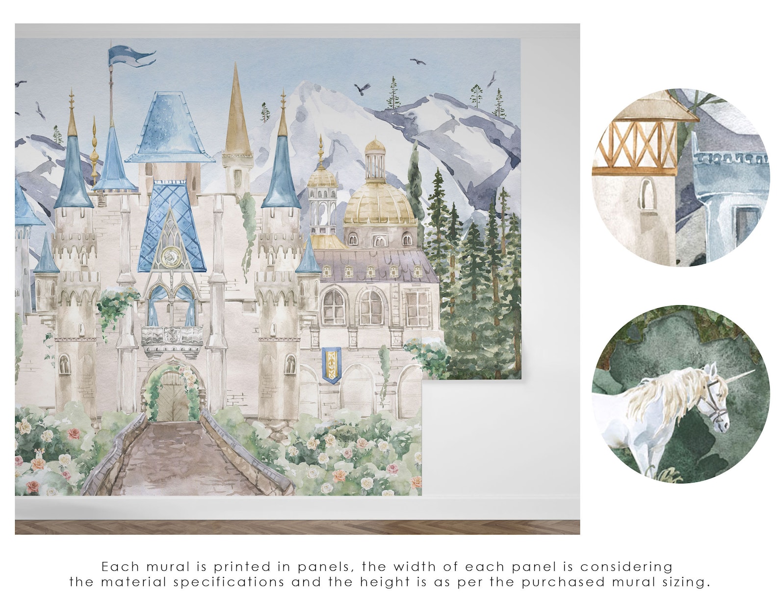 Fairy Tale Castle Wall Mural | Watercolor Castle Wallpaper | Princess ...