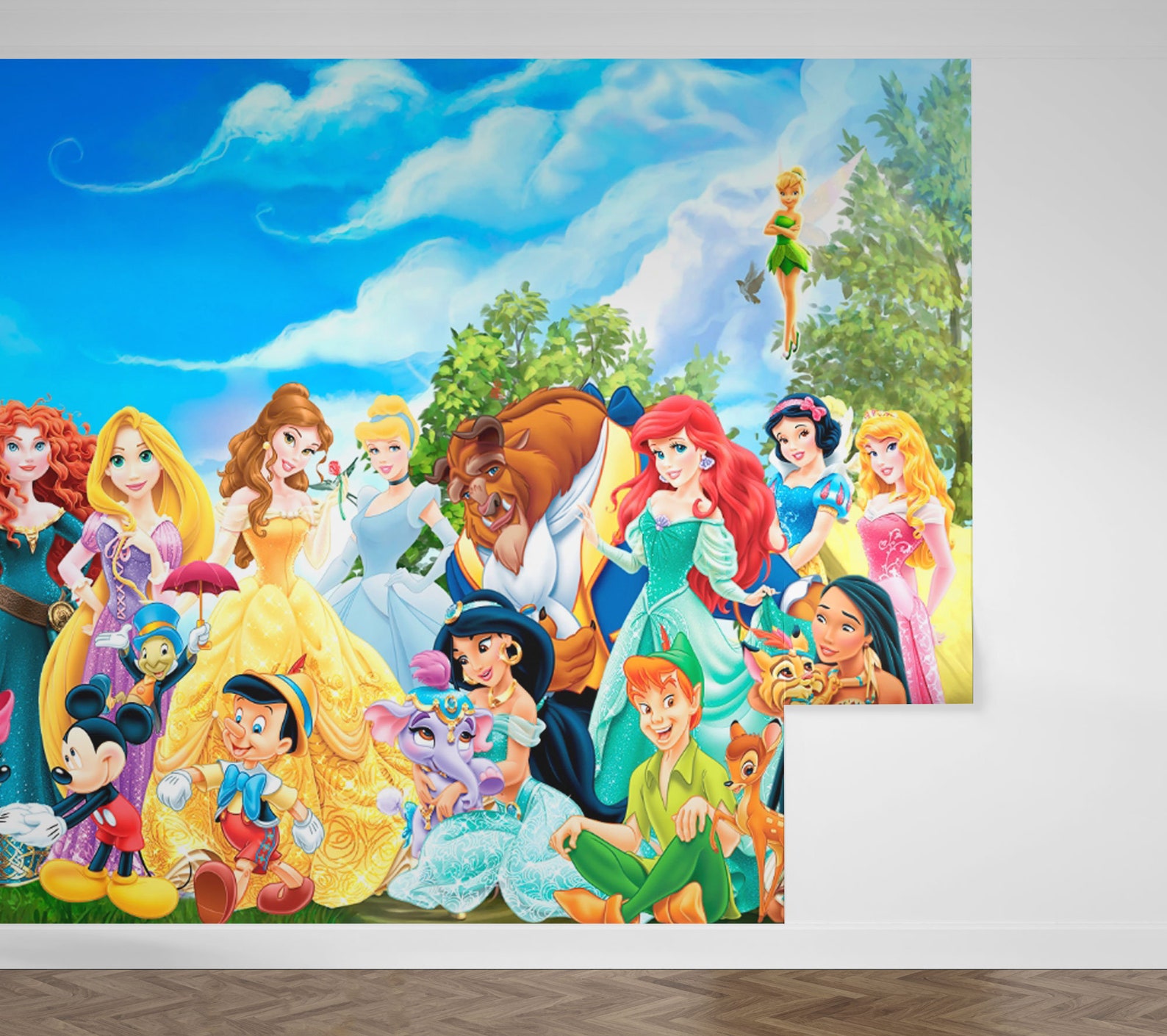 Disney Characters Wall Mural | Peter Pan, Princess, Winnie the Pooh and ...
