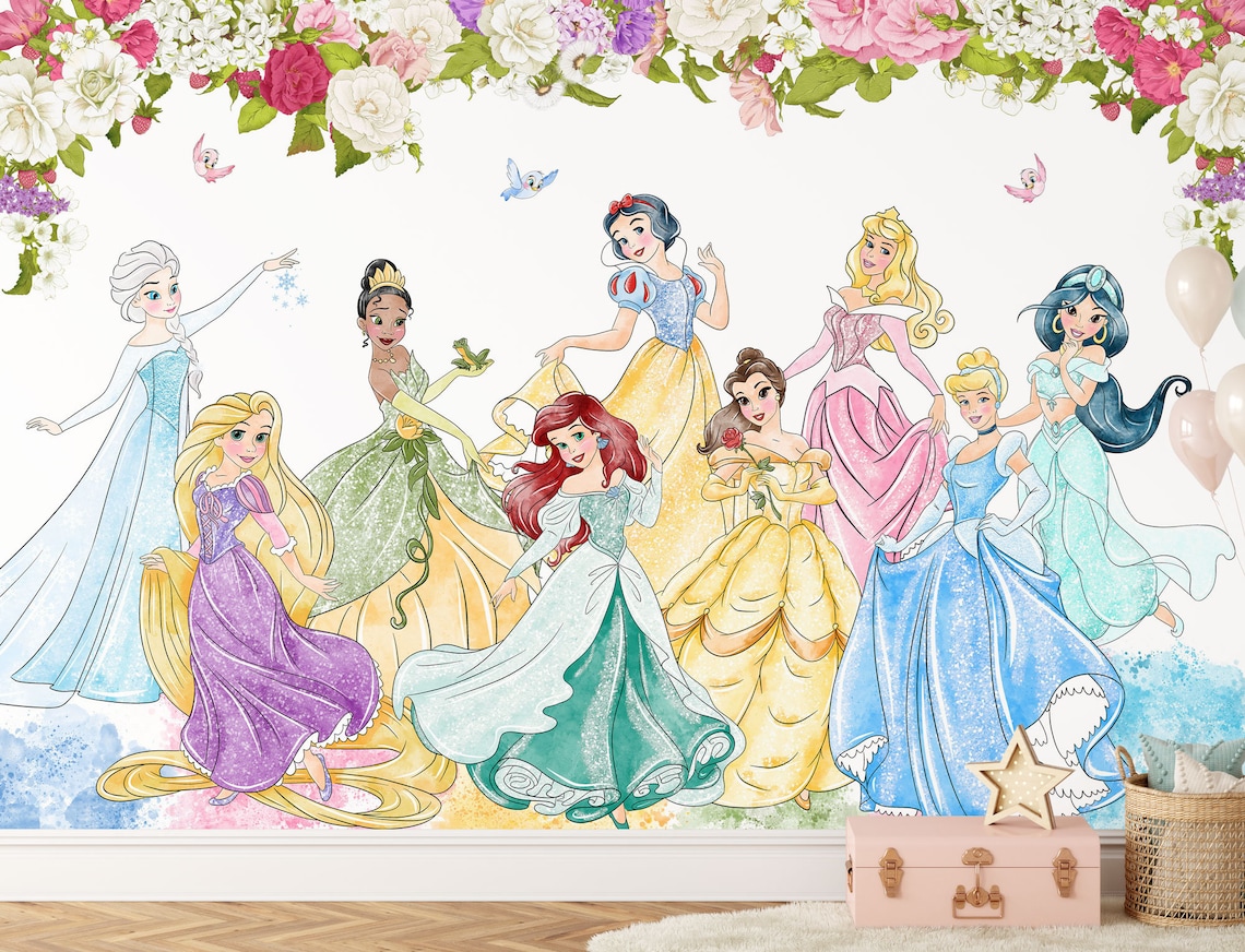 Watercolor Princess Wall Mural Princess Wallpaper Nursery - Etsy