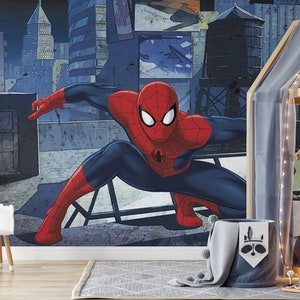 Spiderman Wall Mural / Spider-man Wallpaper / Nursery Decor / Children Wallpaper Ref 034