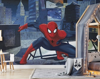 Spiderman Wall Mural | Spider-man Wallpaper | Nursery Decor | Children Wallpaper Ref 034