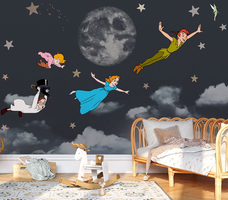 Peter Pan Wall Mural Neverland Wallpaper Nursery Decor Etsy