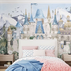 Fairy Tale Castle Mural | Watercolor Princess Nursery Wallpaper - Etsy