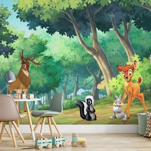Bambi Wall Mural / Una vita nel bosco Carta da parati / Nursery Decor / Carta da parati per bambini Ref 048