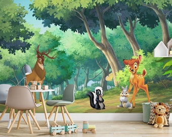 | murale Bambi Une vie dans les bois Papier peint | | de décoration de pépinière Papier peint pour enfants Ref 048