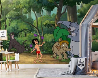 Jungle Book Wall Mural | Mowgli and Baloo Wallpaper | Nursery Decor | Children Wallpaper Ref 056