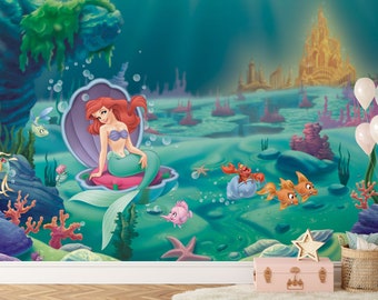 The Little Mermaid Wall Mural Ariel Wallpaper Nursery Decor Children  Wallpaper Ref 016 - Main Image
