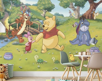 Winnie the Pooh and the Turtles Wall Mural | Winnie the Pooh and Friends Wallpaper | Nursery Decor | Children Wallpaper Ref 010