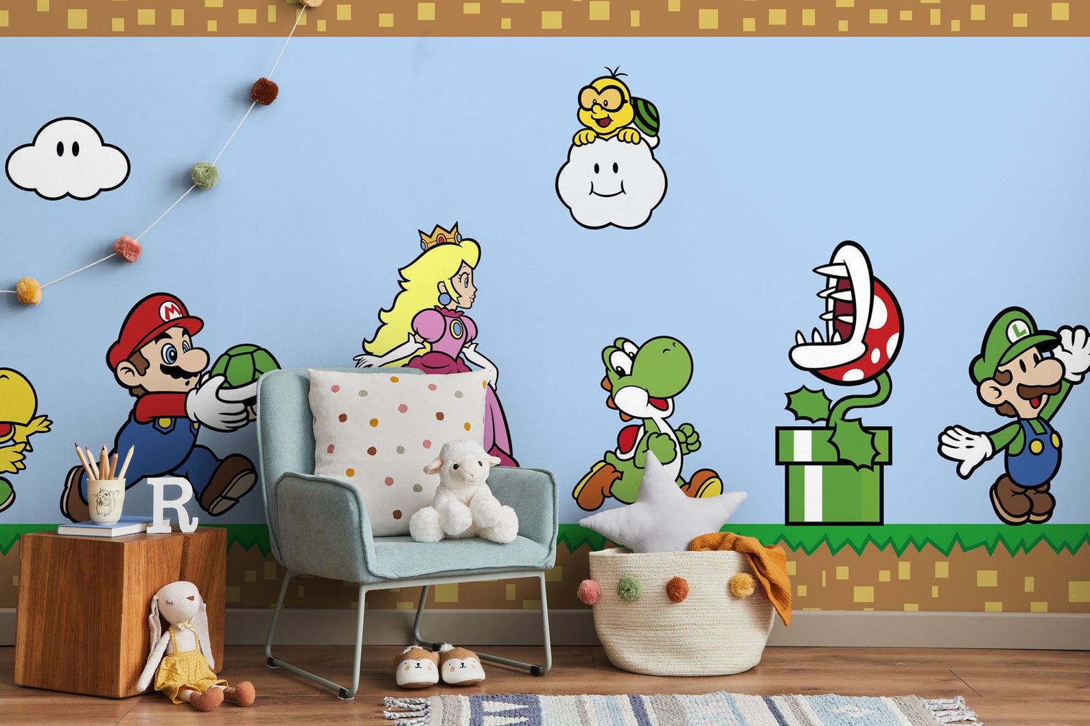 Super Mario Wall Mural Mario Wall Mural Super Mario Wallpaper Nursery