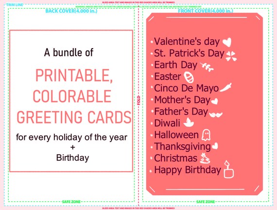 Printable Card Coloring Greeting Card Kids Color Birthday - Etsy