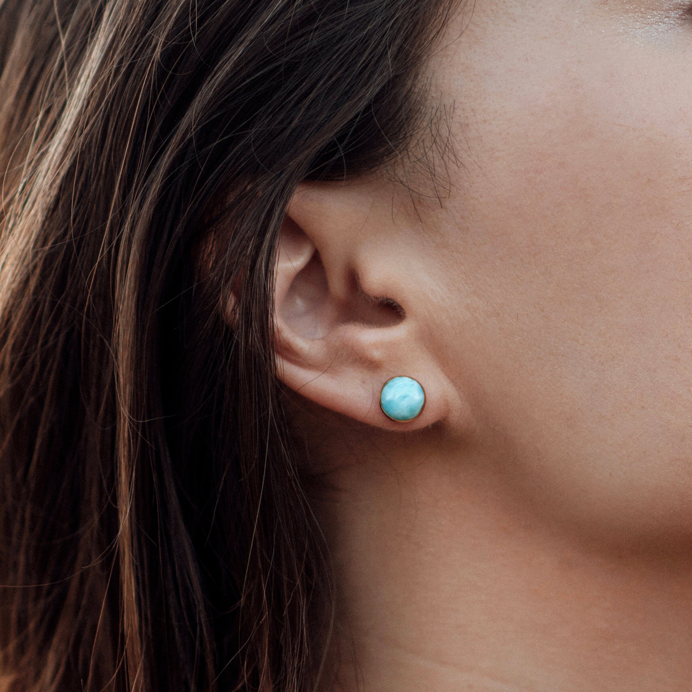 Boucles D'oreilles Larimar Pectolite Bleu - Argent Sterling 925 Fait Main - Modèle E435