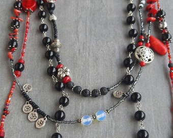 Collier en pierres précieuses, Collier multicouche, Perles Onix, Bijoux faits à la main, Collier Boho, Collier cadeau pour femmes Collier multibrin