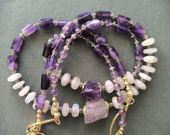 Magnificent Amethyst and Moonstone Necklace. Two Layers Handmade Jewelry, Perfect gift idea, Mother's Day Gift