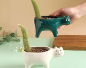 Cute Cat Ceramic Garden Flower Pot Unique Animal Cactus Planter Succulent Plant Container Tabletop Ornaments Decoration Eco Gifts