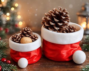 Santa Hat Christmas Candy Bowls - Holiday Decor, Xmas Gift Baskets (Set of 2)