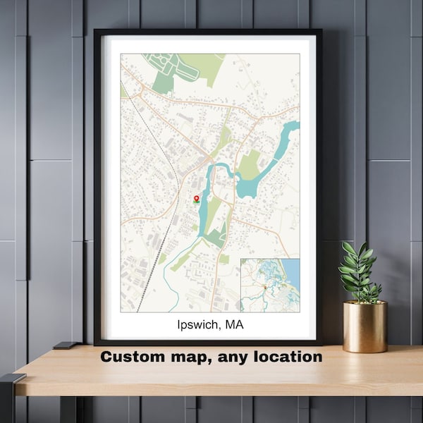 Custom city or trail map, any location map poster, unique personalized gift for housewarming, birthday, wedding anniversary or special event