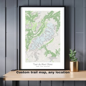 Carte des sentiers personnalisée, affiche topographique de n'importe quel emplacement, cadeau unique pour les randonneurs