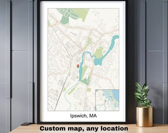 Custom city or trail map, any location map poster, unique personalized gift for housewarming, birthday, wedding anniversary or special event