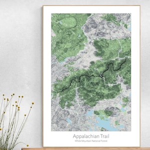Appalachian Trail Topographic Map Poster, White Mountain National Forest Trail Hiking, New Hampshire  Poster Topographic Map Gift For Hikers